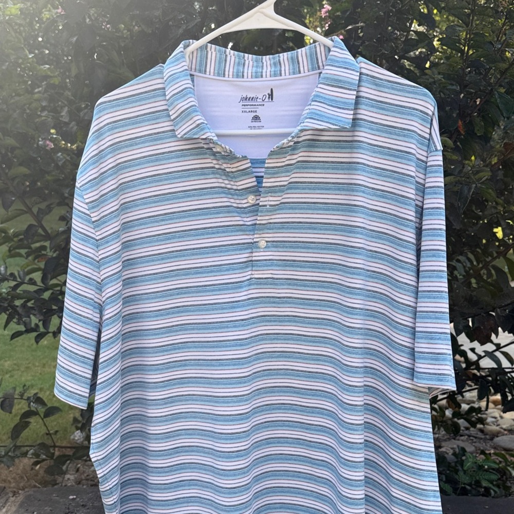 johnnie-O Blue and Gray-White Striped Performance Shirt - XXL